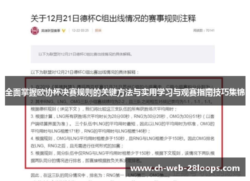 全面掌握欧协杯决赛规则的关键方法与实用学习与观赛指南技巧集锦